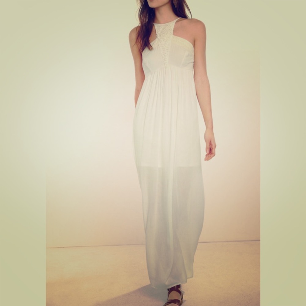 Express crocheted white cut in cami maxi dress